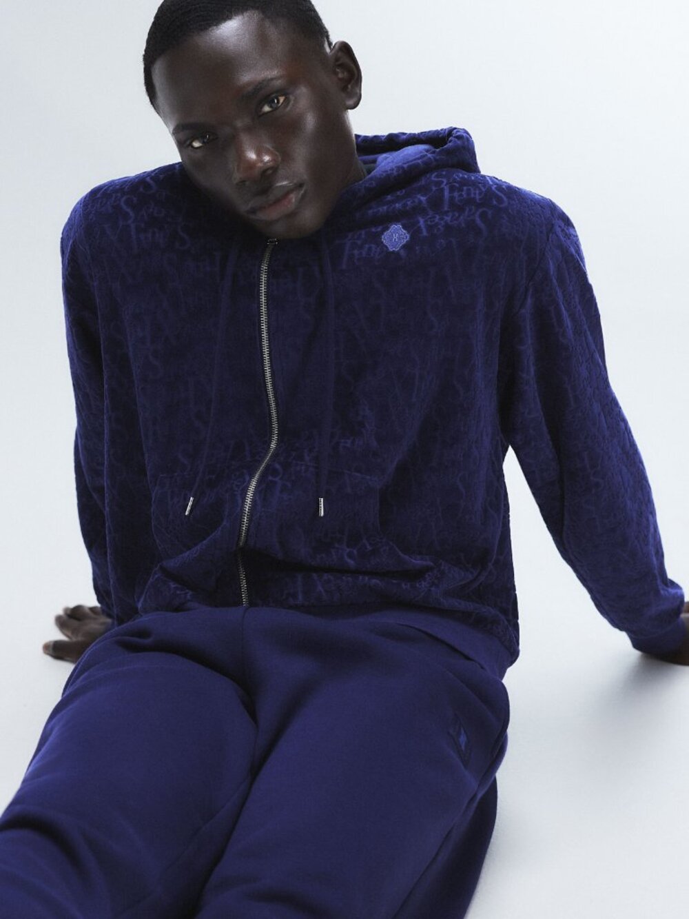 Savage X Fenty Signature Script Velour Zip Hoodie XL Blue NWT - Picture 3 of 3
